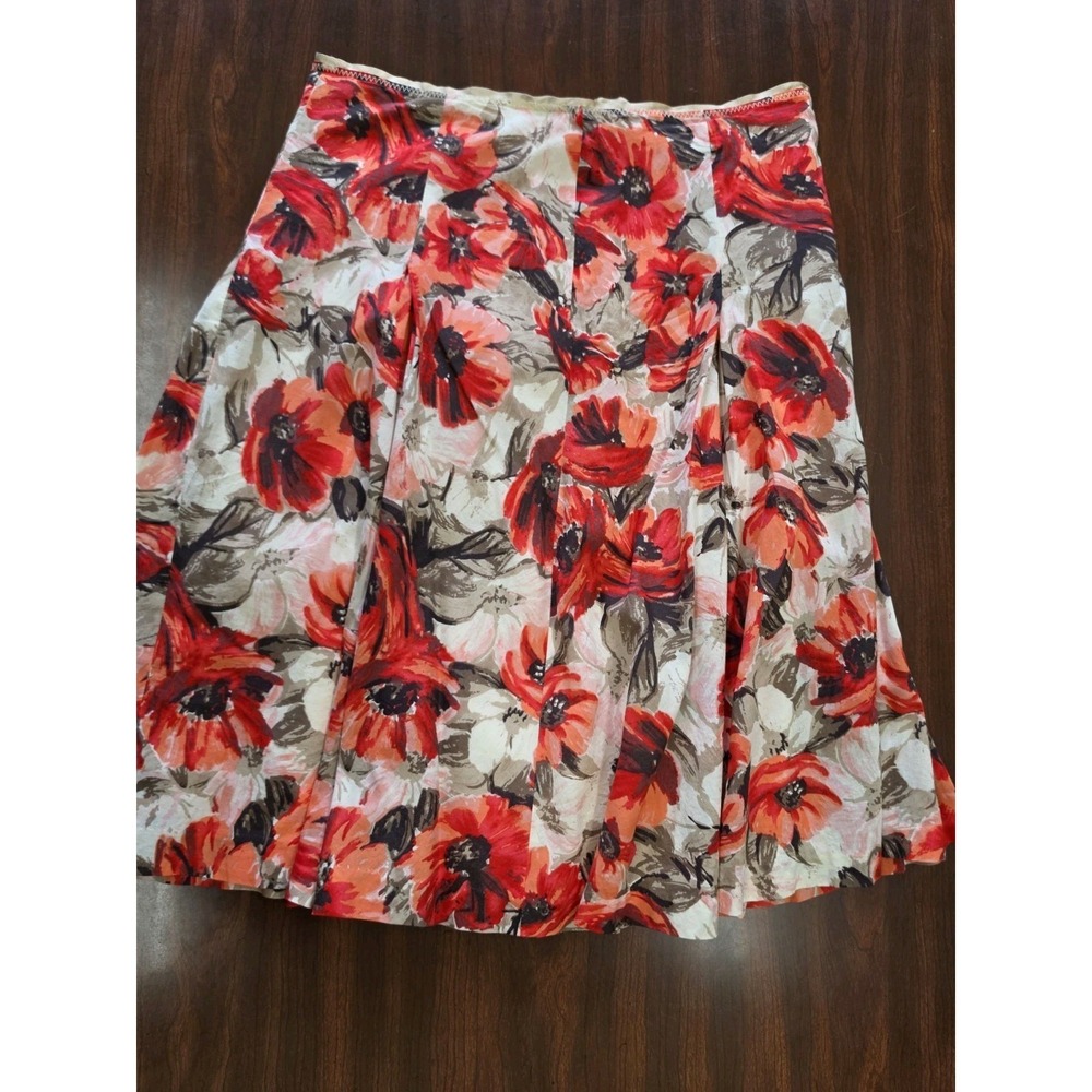 Willi Smith Skirt Women 10 Red Floral 100% Cotton Lined Pleated A Line Boho Chic